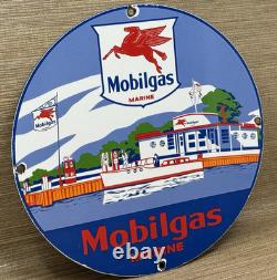 Vintage Mobil Marine Porcelain Sign Dealership Service Gas Station Mobil Oil