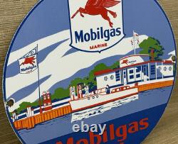 Vintage Mobil Marine Porcelain Sign Dealership Service Gas Station Mobil Oil