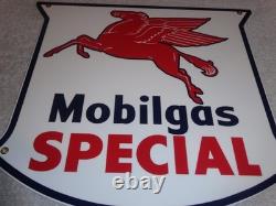 Vintage Mobil Mobilgas Special 11 3/4 Porcelain Metal Pegasus Gasoline Oil Sign