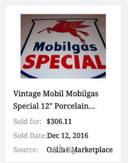 Vintage Mobil Mobilgas Special 11 3/4 Porcelain Metal Pegasus Gasoline Oil Sign