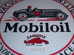 Vintage Mobil Mobiloil Race Car 11 3/4 Porcelain Metal Vacuum Gargoyle Gas Sign