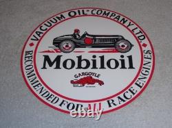 Vintage Mobil Mobiloil Race Car 11 3/4 Porcelain Metal Vacuum Gargoyle Gas Sign