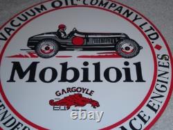 Vintage Mobil Mobiloil Race Car 11 3/4 Porcelain Metal Vacuum Gargoyle Gas Sign