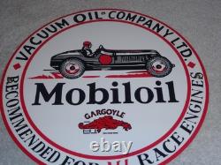 Vintage Mobil Mobiloil Race Car 11 3/4 Porcelain Metal Vacuum Gargoyle Gas Sign