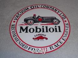 Vintage Mobil Mobiloil Race Car 11 3/4 Porcelain Metal Vacuum Gargoyle Gas Sign
