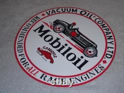 Vintage Mobil Mobiloil Race Car 11 3/4 Porcelain Metal Vacuum Gargoyle Gas Sign