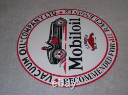 Vintage Mobil Mobiloil Race Car 11 3/4 Porcelain Metal Vacuum Gargoyle Gas Sign