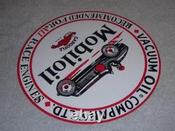 Vintage Mobil Mobiloil Race Car 11 3/4 Porcelain Metal Vacuum Gargoyle Gas Sign