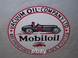 Vintage Mobil Mobiloil Race Car 11 3/4 Porcelain Metal Vacuum Gargoyle Gas Sign
