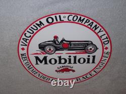 Vintage Mobil Mobiloil Race Car 11 3/4 Porcelain Metal Vacuum Gargoyle Gas Sign