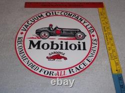 Vintage Mobil Mobiloil Race Car 11 3/4 Porcelain Metal Vacuum Gargoyle Gas Sign