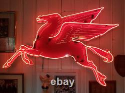 Vintage Mobil Neon Pegasus Left Facing Porcelain Sign