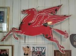 Vintage Mobil Neon Pegasus Left Facing Porcelain Sign