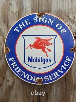 Vintage Mobil Porcelain Sign Gas Pump Plate Oil Service Pegasus Advertising 12