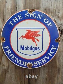 Vintage Mobil Porcelain Sign Gas Pump Plate Oil Service Pegasus Advertising 12