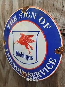 Vintage Mobil Porcelain Sign Gas Pump Plate Oil Service Pegasus Advertising 12
