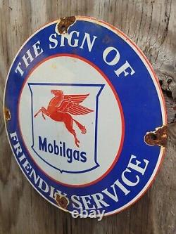 Vintage Mobil Porcelain Sign Gas Pump Plate Oil Service Pegasus Advertising 12