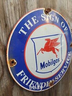 Vintage Mobil Porcelain Sign Gas Pump Plate Oil Service Pegasus Advertising 12