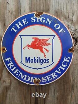 Vintage Mobil Porcelain Sign Gas Pump Plate Oil Service Pegasus Advertising 12
