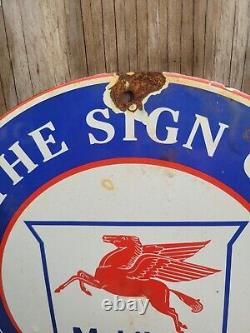 Vintage Mobil Porcelain Sign Gas Pump Plate Oil Service Pegasus Advertising 12