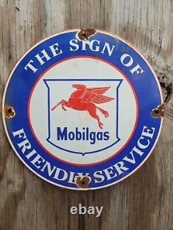 Vintage Mobil Porcelain Sign Gas Pump Plate Oil Service Pegasus Advertising 12