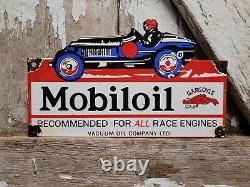 Vintage Mobil Porcelain Sign Race Engine Gas Oil Socony Vaccuum Mobiloil Service