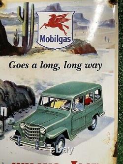 Vintage Mobil Porcelain Sign Willys Jeep Dealer 12gas Station Motor Oil Service