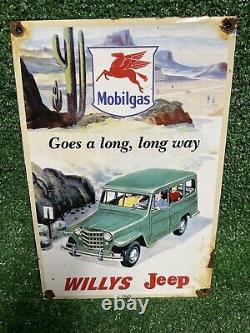 Vintage Mobil Porcelain Sign Willys Jeep Dealer 12gas Station Motor Oil Service