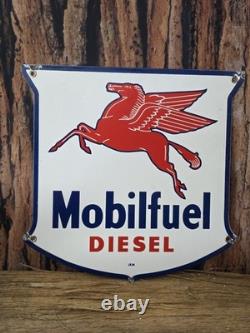 Vintage Mobilfuel Diesel Porcelain Enamel Sign 12 X 12 Inches