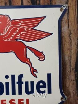 Vintage Mobilfuel Diesel Porcelain Enamel Sign 12 X 12 Inches