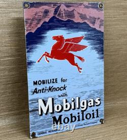 Vintage Mobilgas Porcelain Sign Dealership Gas Station Mobil Motor Oil Peggy