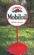 Vintage Mobiloil Gargoyle Socony Dbl Sided Porcelain Lollipop Sign Original Base