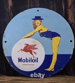 Vintage Mobiloil Porcelain Gas Pump Sign Mobil Mobilgas 12