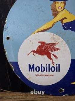 Vintage Mobiloil Porcelain Gas Pump Sign Mobil Mobilgas 12