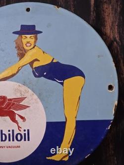 Vintage Mobiloil Porcelain Gas Pump Sign Mobil Mobilgas 12