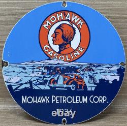 Vintage Mohawk Gasoline Porcelain Sign Gas Station Pump Plate Motor Oil Service