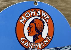 Vintage Mohawk Gasoline Porcelain Sign Gas Station Pump Plate Motor Oil Service