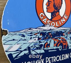 Vintage Mohawk Gasoline Porcelain Sign Gas Station Pump Plate Motor Oil Service