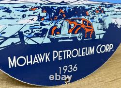 Vintage Mohawk Gasoline Porcelain Sign Gas Station Pump Plate Motor Oil Service