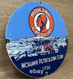 Vintage Mohawk Gasoline Porcelain Sign Gas Station Pump Plate Motor Oil Service