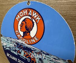 Vintage Mohawk Gasoline Porcelain Sign Gas Station Pump Plate Motor Oil Service