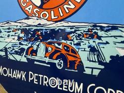 Vintage Mohawk Gasoline Porcelain Sign Gas Station Pump Plate Motor Oil Service