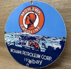 Vintage Mohawk Gasoline Porcelain Sign Gas Station Pump Plate Motor Oil Service