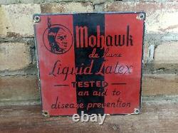 Vintage Mohawk Liquid Latex Porcelain Gas Pump Sign Indian 7 X 7