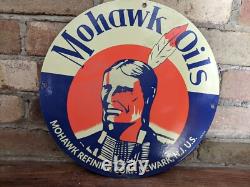 Vintage Mohawk Oils Porcelain Gas Pump Sign Indian 12 Newark N. J