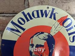 Vintage Mohawk Oils Porcelain Gas Pump Sign Indian 12 Newark N. J