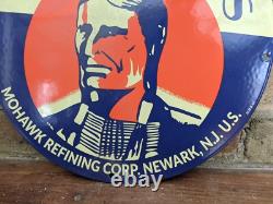 Vintage Mohawk Oils Porcelain Gas Pump Sign Indian 12 Newark N. J