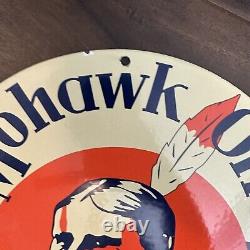 Vintage Mohawk Oils Refining Corp Iindian 12 Porcelain Metal Gas Oil Ad Sign