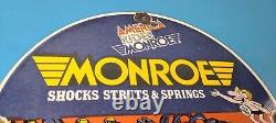 Vintage Monroe Struts Springs Sign USA Parts Service Gas Pump Porcelain Sign