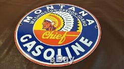 Vintage Montana Gasoline Porcelain Gas Washington Chief Service Station Sign